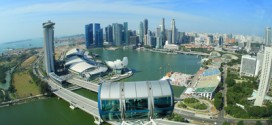 Aussicht aus 165 m aus dem Singapore Flyer auf die Skyline von Singapur - ein beeindruckendes Erlebnis